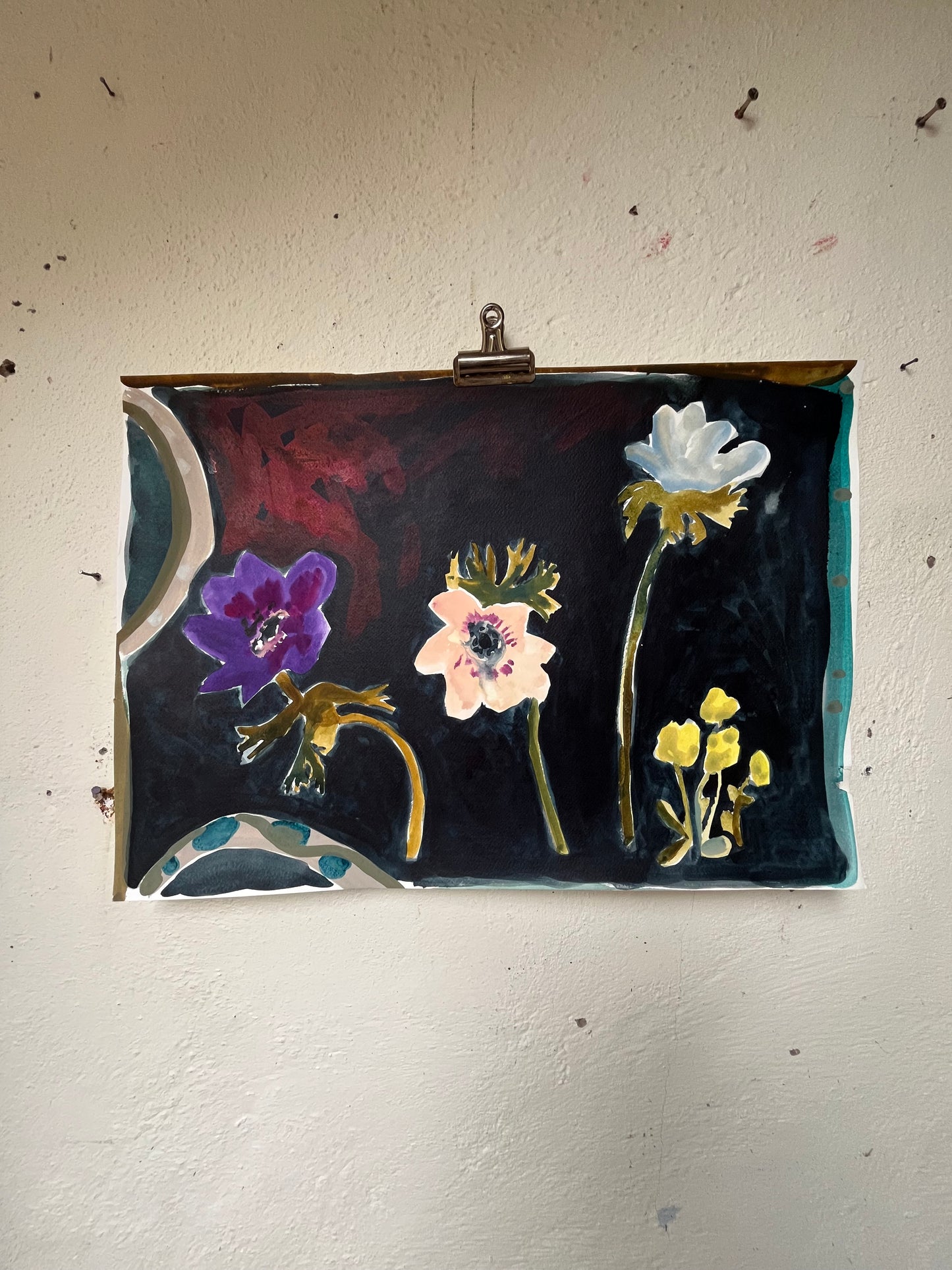 Calm in Adversity Anenome original painting on paper