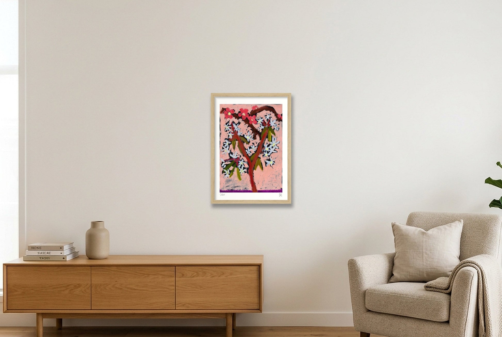 Blossom on pink print — A3 (30×42cm, 12×17") Oak Frame