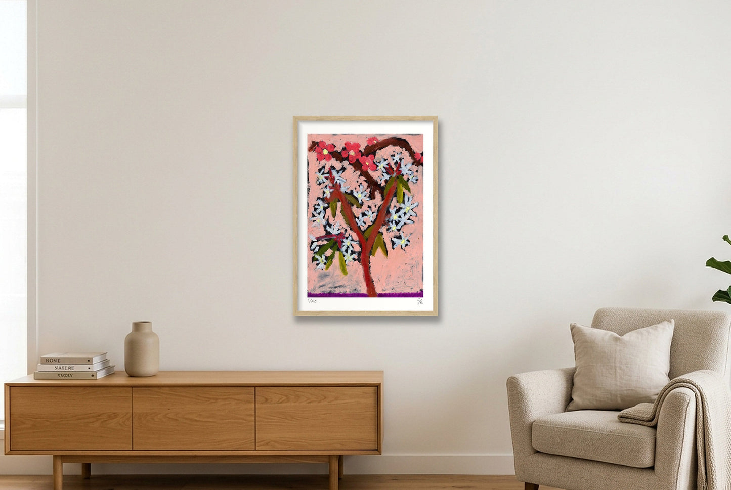 Blossom on pink print — 42×59cm, 17×23" Oak Frame