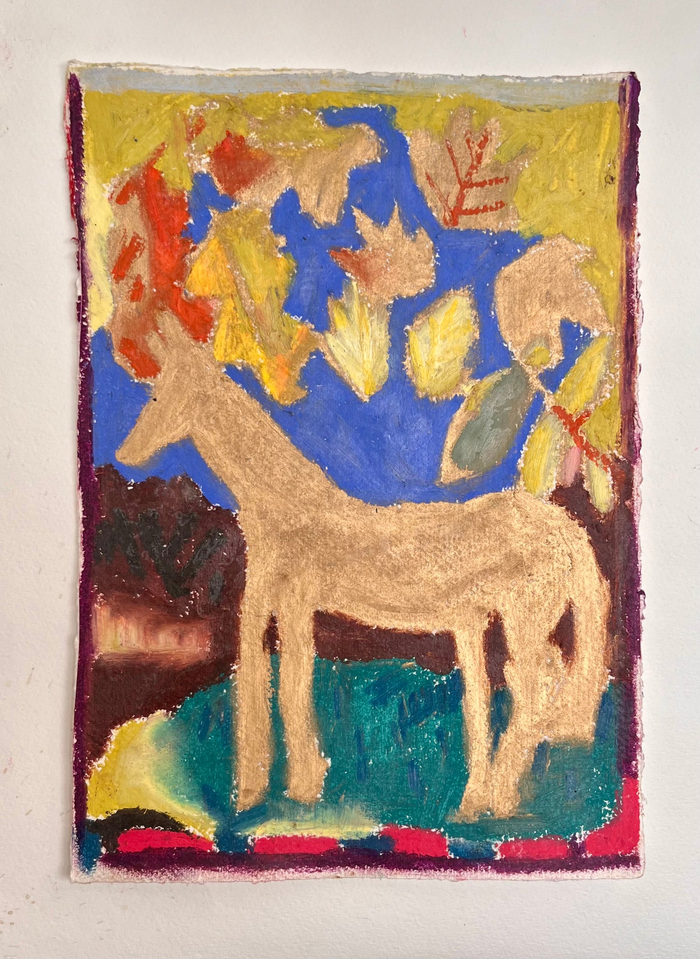 Horse of Gold Original Oil Pastel