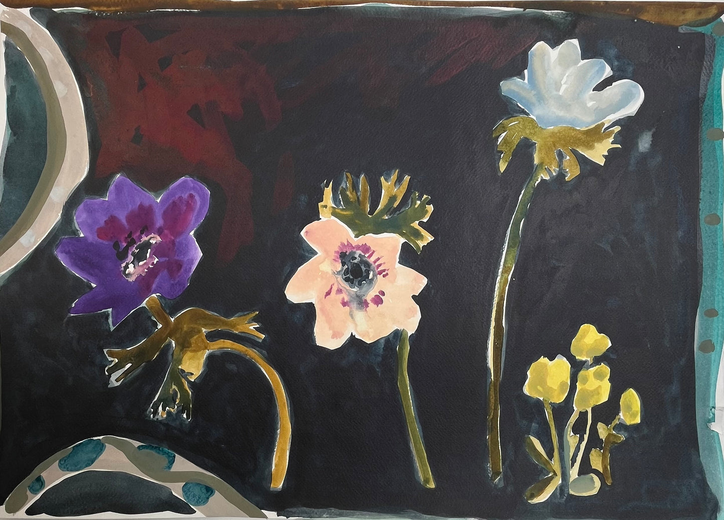 Calm in Adversity Anenome original painting on paper