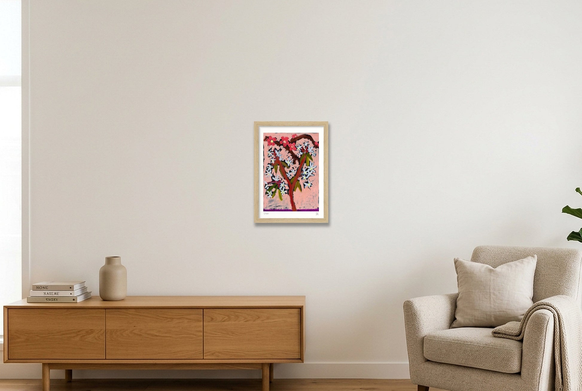 Blossom on pink print — A4 (21×30cm, 8×12") Oak Frame
